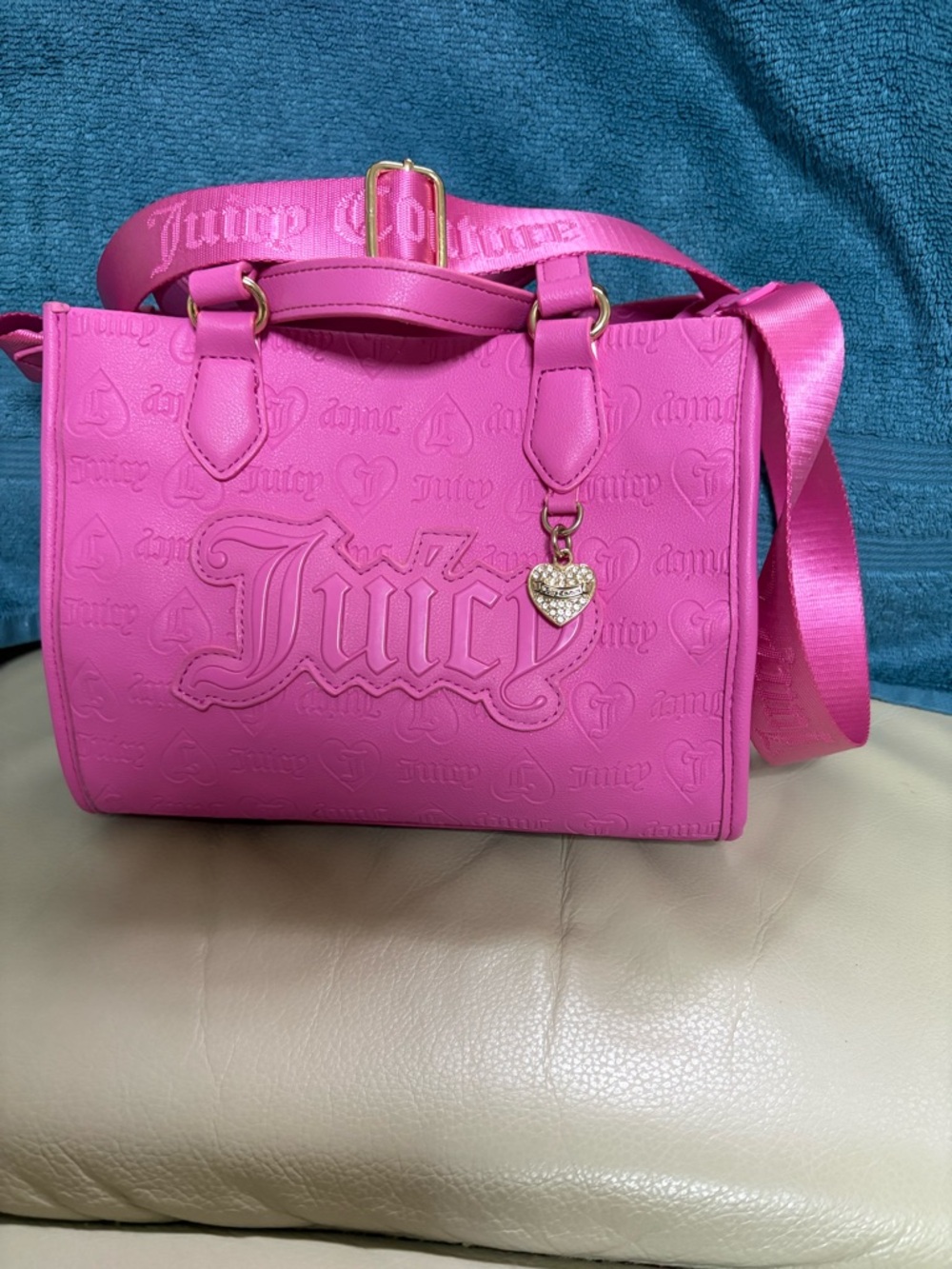 Juicy Couture Hot Pink Embossed Satchel with Heart Charm